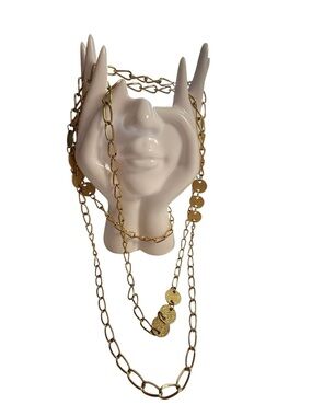 Gold Multi-Chain Necklace with Textured Disc Accents